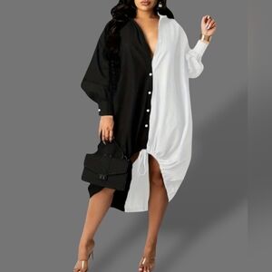 🛑BOGO FREE 🆕Chic Collared Drawstring Hem Shirt Dress